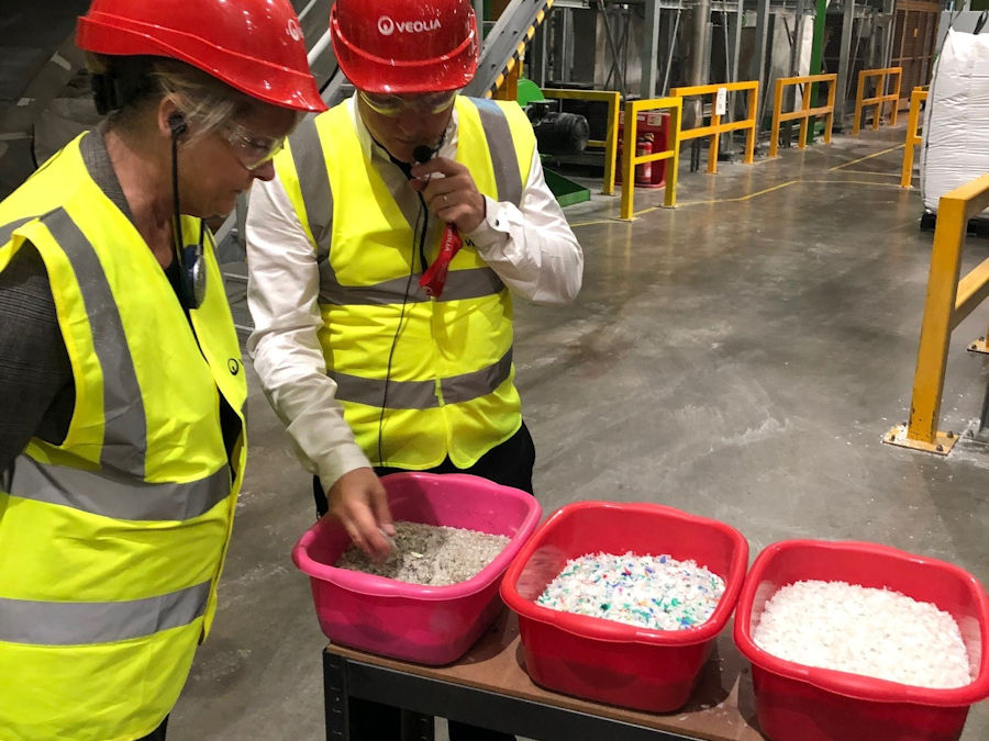 Anne Main MP leads a delegation of MPs to the Veolia plastics recycling plant in Dagenham