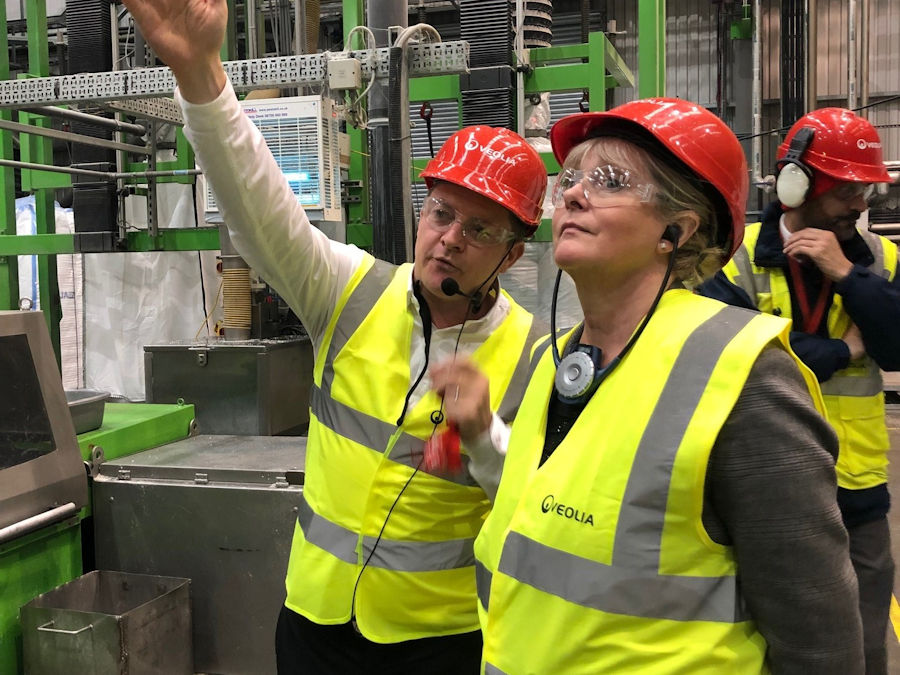 Anne Main MP leads a delegation of MPs to the Veolia plastics recycling plant in Dagenham