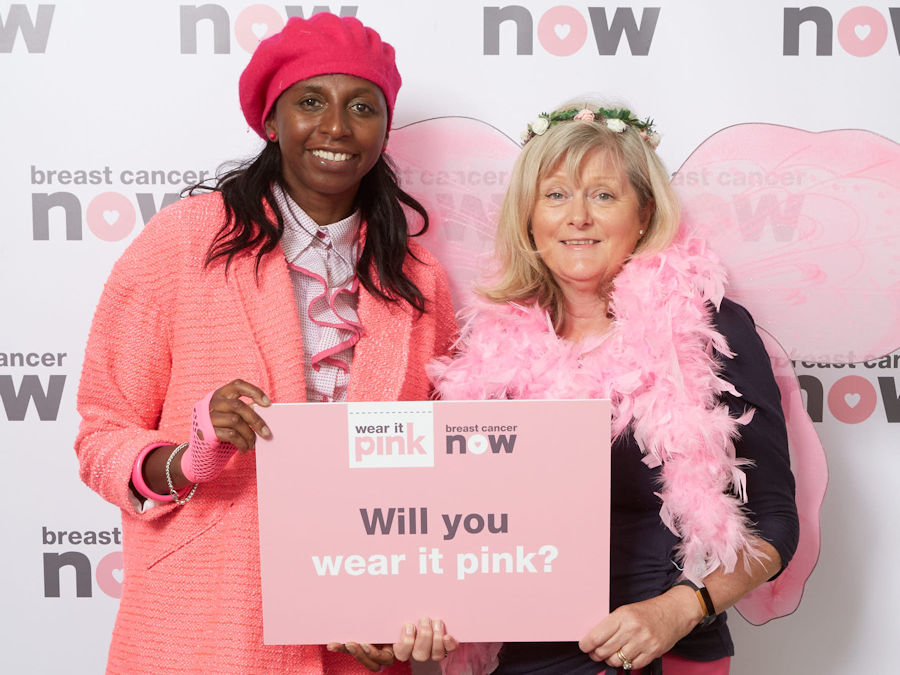 Anne Main MP poses in pink at Houses of Parliament to support Breast Cancer Now’s flagship fundraiser wear it pink