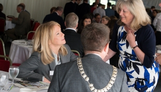 Anne Main joins local business owners and employees at the St Albans Chamber of Commerce Business Breakfast