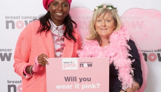 Anne Main MP poses in pink at Houses of Parliament to support Breast Cancer Now’s flagship fundraiser wear it pink